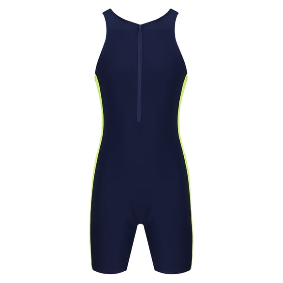 TiaoBug Mens Sleeveless One Piece Swimsuit Surfing Wetsuit Tank Bodysuit Unitard Sports Swimwear Navy Blue&Fluorescent_Green M