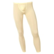 TiaoBug Mens Thermal Pants Underwear Bulge Pouch Base Layer Compression Leggings Long John Tights Beige M