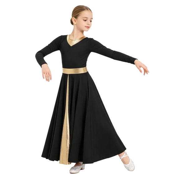 TiaoBug Praise Dance Dress for Girls Worship Dress Church Robe Choir Performance Liturgical Dancewear Black 12