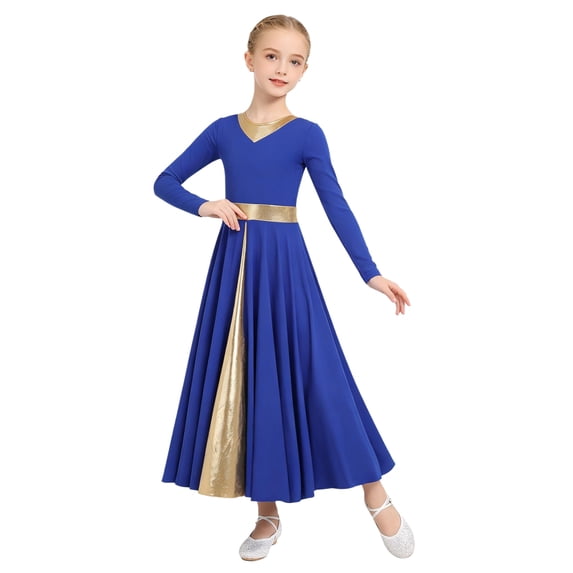 TiaoBug Praise Dance Dress for Girls Worship Dress Church Robe Choir Performance Liturgical Dancewear Blue 10