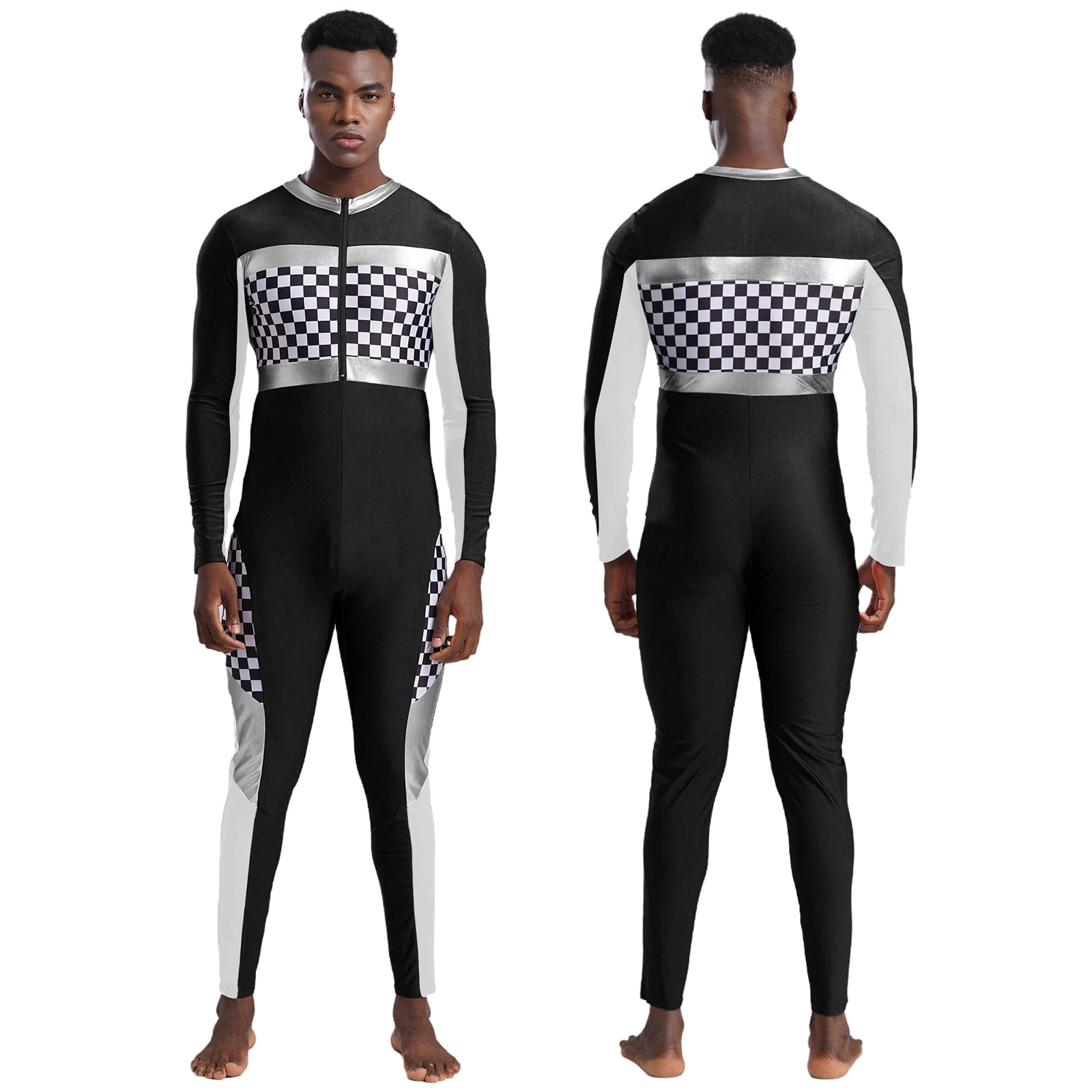 Coplay Driver TiaoBug Racer Driver Cosplay Bodysuit for Mens Long Sleeve Plaid ...