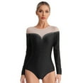 thumbnail image 1 of TiaoBug Sheer Mesh Long Sleeve Dance Leotards for Womens Ballet Leotard Gymnastics Bodysuit Black L, 1 of 7