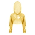 thumbnail image 1 of TiaoBug Shiny Metallic Cropped Hoodie Sweatshirt for Girls Cheerleading Performance Jazz Dance Crop Top Gold 14, 1 of 4