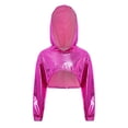thumbnail image 1 of TiaoBug Shiny Metallic Cropped Hoodie Sweatshirt for Girls Cheerleading Performance Jazz Dance Crop Top Hot Pink 14, 1 of 7