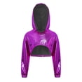 thumbnail image 1 of TiaoBug Shiny Metallic Cropped Hoodie Sweatshirt for Girls Cheerleading Performance Jazz Dance Crop Top Purple 10, 1 of 5