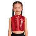 thumbnail image 1 of TiaoBug Shiny Sequin Crop Tops for Girls Hip-hop Dance Vest 70s Disco Party Stage Performance Outfit Red 6, 1 of 7