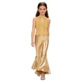 thumbnail image 1 of TiaoBug Sparkle Sequin Jumpsuit 70s Outfits for Girls Sleeveless Metallic Bell Bottom Romper Disco Dance Wear Gold 4, 1 of 7