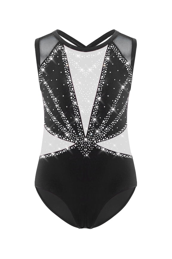 Sparkly Gymnastics Leotard for Girls Kids Shiny Rhinestone Sleeveless Crisscross Back Ballet Dance Top White 8