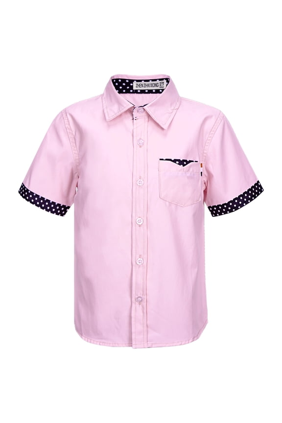 Toddler Boys' School Uniform Short Sleeve Cotton Button-Down Oxford Shirt Chest Pocket Pink 13-14