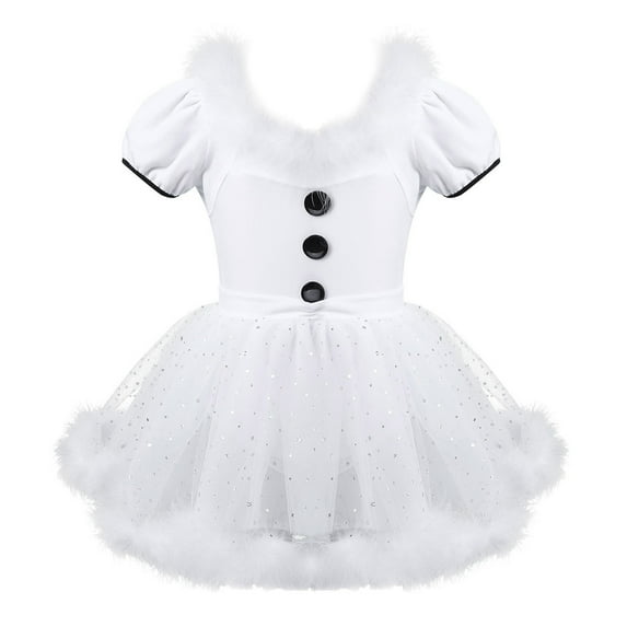 TiaoBug Toddler Girls Christmas Snowman Costume Ballet Dancewear Leotard Tutu Dress White 4