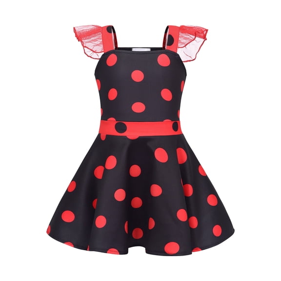 TiaoBug Toddler Girls Polka Dots Tutu Dress Birthday Party Gown Halloween Fancy Dress Black 5-6
