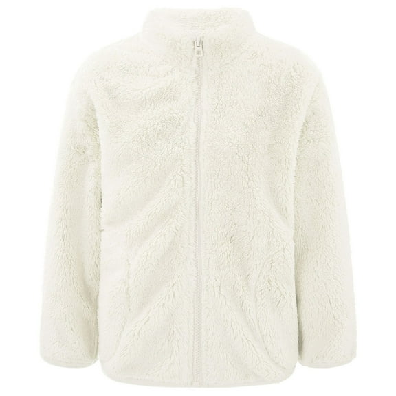 TiaoBug Toddler Girls Stand Collar Warm Outerwear Zipper Closure Polar Fleece Jacket Casual Tops Long Beige 100