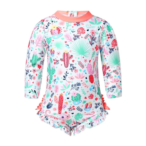 TiaoBug Toddler Infant Girls Floral Printed Zipper Back Ruffles Monikini Swimsuit Romper Bathing Suit Sunsuit