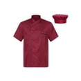 thumbnail image 1 of TiaoBug Unisex Adult Chef Jacket with Hat Set Mens Womens Hotel Restaurant Kitchen Chef Cooking Uniform Burgundy Short Sleeve XL, 1 of 7