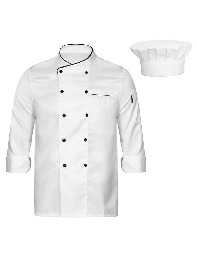 TiaoBug Unisex Adult Chef Jacket with Hat Set Mens Womens Hotel