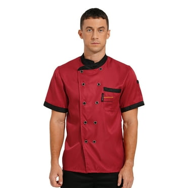 TiaoBug Unisex Chef Coat Jacket Short Sheeve Cooking Workear for Hotel Restaurant Kitchen Burgundy XXL