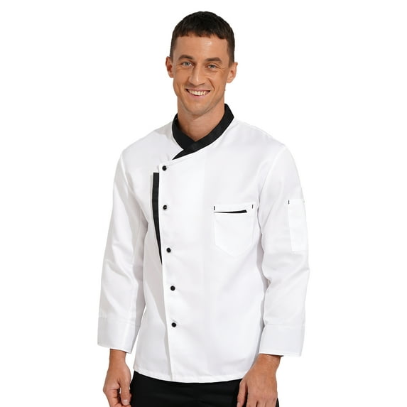 TiaoBug Unisex Chef Coat Long Sleeve Contrast Color Chef Jacket Restaurant Kitchen Cooking Uniform White M
