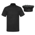 thumbnail image 1 of TiaoBug Unisex Chef Coat Short Sleeve Jacket Kitchen Work Uniform with Hat Black M, 1 of 7