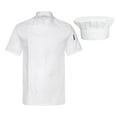 thumbnail image 1 of TiaoBug Unisex Chef Coat Short Sleeve Jacket Kitchen Work Uniform with Hat Whie L, 1 of 7