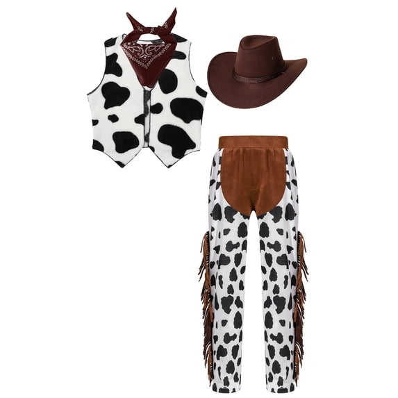 TiaoBug Unisex Kids Cowboys Cowgirls Role Play Fancy Outfits Carnival Party Performance Dress Up Coffee 6