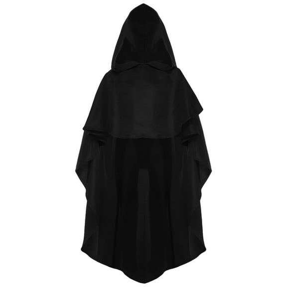 TiaoBug Unisex Kids Hooded Capes High-Low Long Cloak with Hood for Halloween Party Dress Up Black 8-10