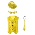 thumbnail image 1 of TiaoBug Unisex Kids Jazz Hip-hop Dance Outfits 4PCS Sequins Jacket Vest with Hat and Bowtie Necktie Gold 4-5, 1 of 7