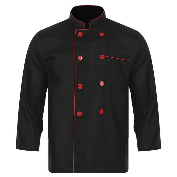 TiaoBug Unisex Long Sleeve Chef Jacket Double Breasted Chef Coat Cook Jacket Food Service Uniform Black XXL