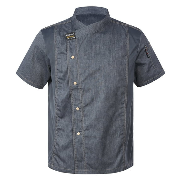 TiaoBug Unisex Men Women Classic Button Chef Coat Jacket Cooking Restaurant Hotel Work Uniform Gray Short Sleeve 4XL