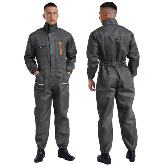 TiaoBug Unisex Men's Work Overalls One Piece Mechanics Workwear Long Sleeve Jumpsuit Coveralls Gray 195/5XL