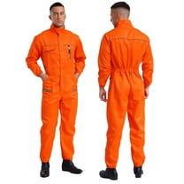 TiaoBug Unisex Men's Work Overalls One Piece Mechanics Workwear Long Sleeve Jumpsuit Coveralls Orange 195/5XL