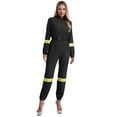 thumbnail image 1 of TiaoBug Woman Fire Fighter Costume Halloween Outfit Long Sleeve Front Zipper Bodysuit Uniform Jumpsuit Black M, 1 of 5
