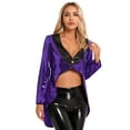 thumbnail image 1 of TiaoBug Woman's Magician Costume Tailcoat Tuxedo Jacket Sequins Long Sleeve Coat Circus Blazer Purple S, 1 of 7