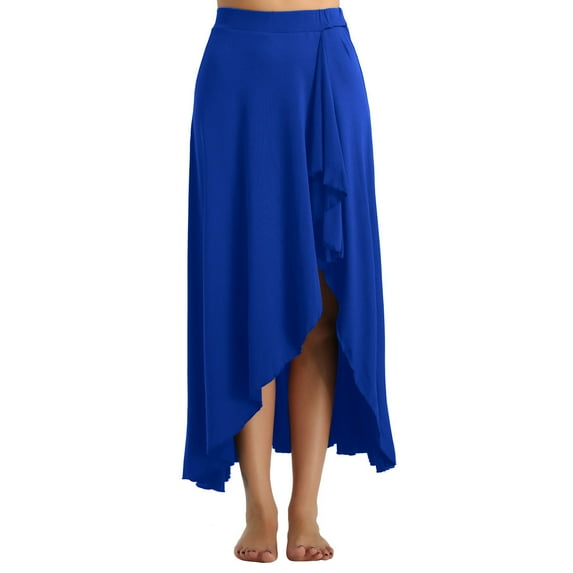TiaoBug Women Ballet Dance skirts Gymnastics Irregular Hem Flamenco Tango Maxi Skirt Modern Dancewear Blue XL