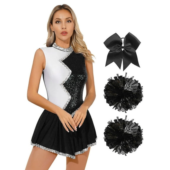 TiaoBug Women  Cheer Leader Dance Costumes Cheer Rave Dance Halloween Cheerleading  Costume Black S