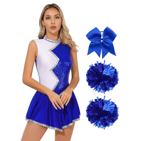 TiaoBug Women Cheer Leader Dance Costumes Cheer Rave Dance Halloween Cheerleading Costume Blue S