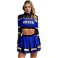 thumbnail image 1 of TiaoBug Women Cheer Leader Uniform Dance Cheerleading Costume Long Sleeve Crop Top with Mini Skirt Blue M, 1 of 7