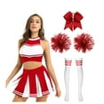 thumbnail image 1 of TiaoBug Women Cheerleading Costume Musical Cheer Leader Uniform with Striped Socks Bow Hair Pom Poms Red A L, 1 of 5