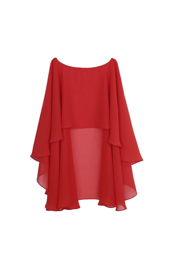 Women Chiffon Wedding Dress Capes High Low Shawl Bridal Bolero Shrug Lightweight Capelet Red One Size