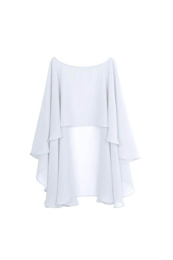 Women Chiffon Wedding Dress Capes High Low Shawl Bridal Bolero Shrug Lightweight Capelet White One Size