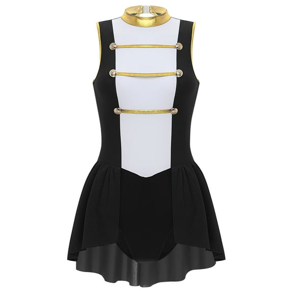 TiaoBug Women Circus Ringmaster Cosplay Sleeveless Leotard Bodycon Dress Halloween Showman Bodysuit Clubwear Black 3XL