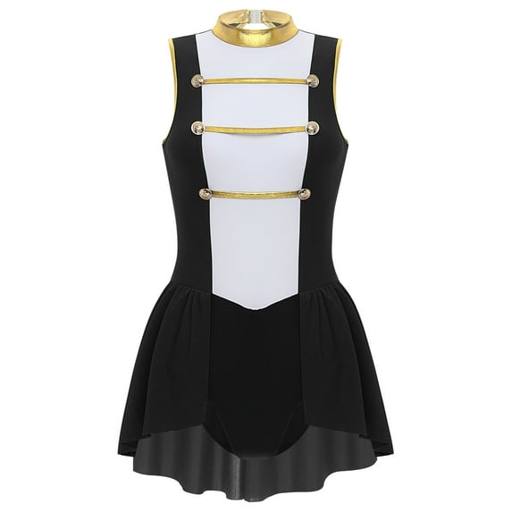 TiaoBug Women Circus Ringmaster Cosplay Sleeveless Leotard Bodycon Dress Halloween Showman Bodysuit Clubwear Black S