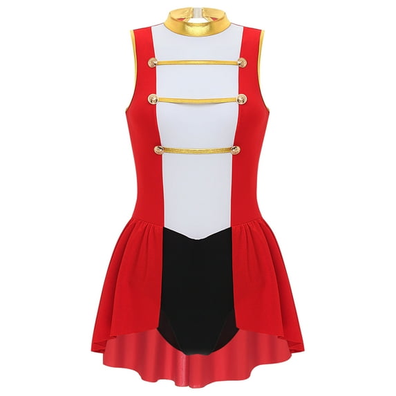 TiaoBug Women Circus Ringmaster Cosplay Sleeveless Leotard Bodycon Dress Halloween Showman Bodysuit Clubwear Red L