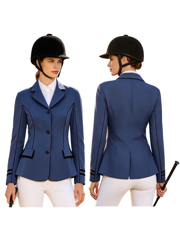 Women Equestrian Jacket Classic Three-Button Competition Horse Riding Show Coat Navy Blue XS