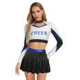 thumbnail image 1 of TiaoBug Women Girls Cheer Leader Uniform Dress Cheerleading Outfits Sparkle Long Sleeve Crop Top with Skirt Set Black&Blue L, 1 of 7