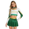 thumbnail image 1 of TiaoBug Women Girls Cheer Leader Uniform Dress Cheerleading Outfits Sparkle Long Sleeve Crop Top with Skirt Set Green XL, 1 of 7