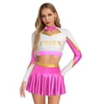 thumbnail image 1 of TiaoBug Women Girls Cheer Leader Uniform Dress Cheerleading Outfits Sparkle Long Sleeve Crop Top with Skirt Set Hot Pink XL, 1 of 7