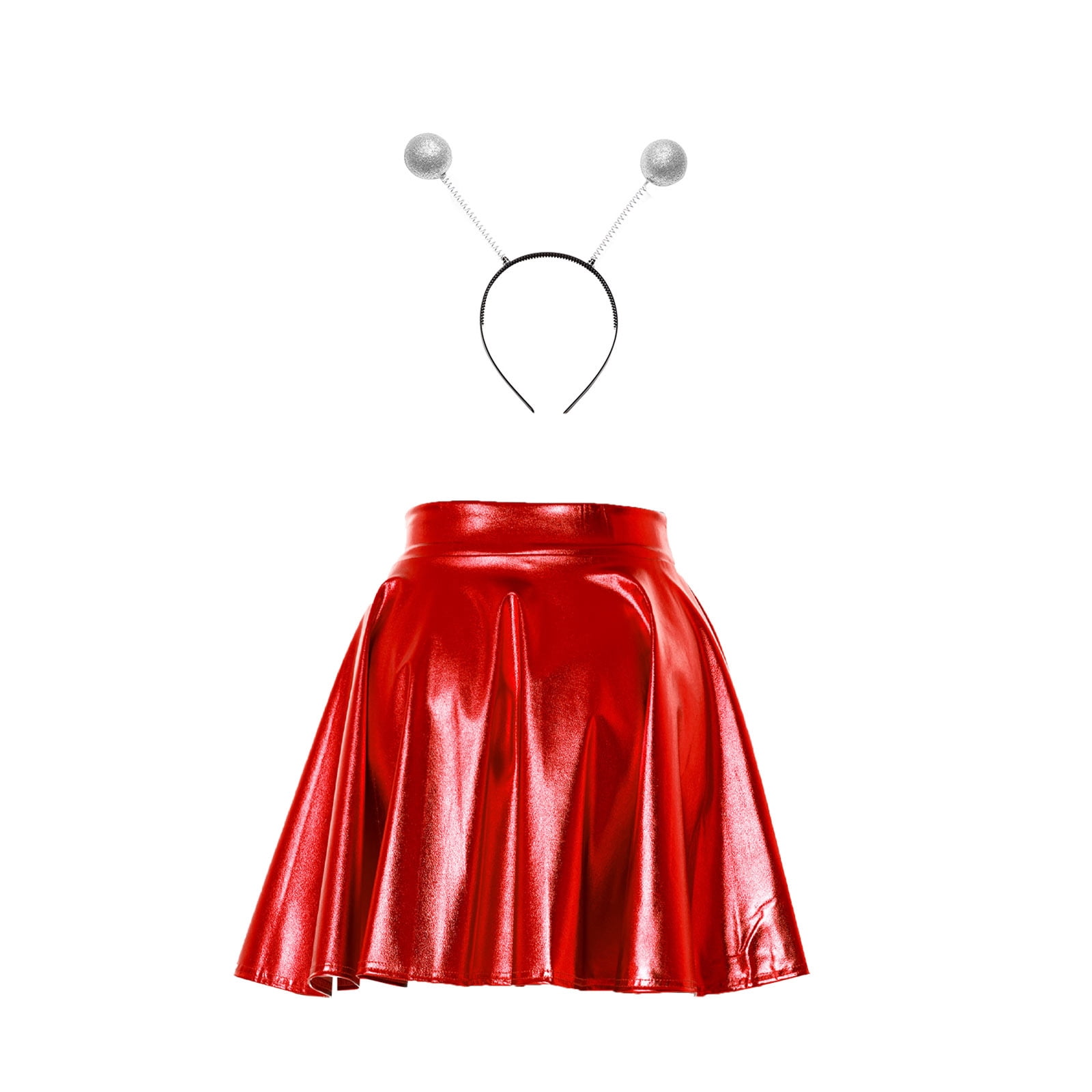 TiaoBug Women Glossy Alien Outfit Metallic Pleated Short Skirt with ...