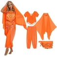 thumbnail image 1 of TiaoBug Women India Belly Dance Costume Lanterns Sleeves Top Pants Hip Scarf Head Scarf 4Pcs Orange One Size, 1 of 6