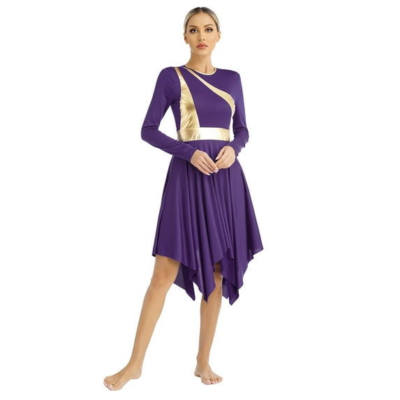 TiaoBug Women Liturgical Dancewear Praise Dance Dresses Irregular Lyrical Dance Dress Worship Tunic Purple XXL
