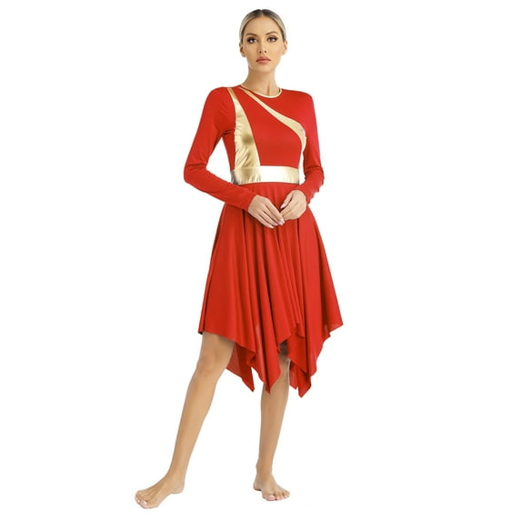 TiaoBug Women Liturgical Dancewear Praise Dance Dresses Irregular Lyrical Dance Dress Worship Tunic Red S
